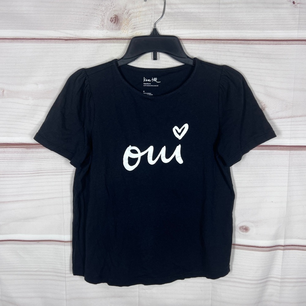Kera Till Anthropologie T-Shirt Womens XS Black Oui Graphic Top Cotton Solid